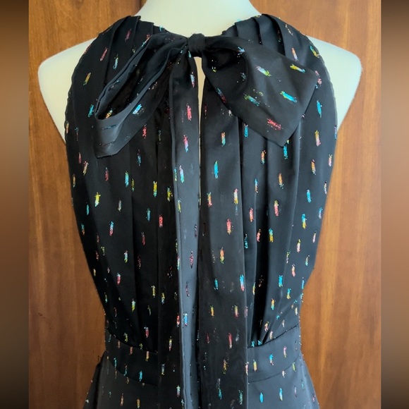 Betsy & Adam Metallic Front Ruffle Slit Halter Nevk Sleeveless Gown - Picture 6 of 17